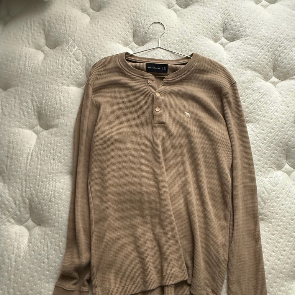 Abercrombie & Fitch Beige Waffle Knit Henley
